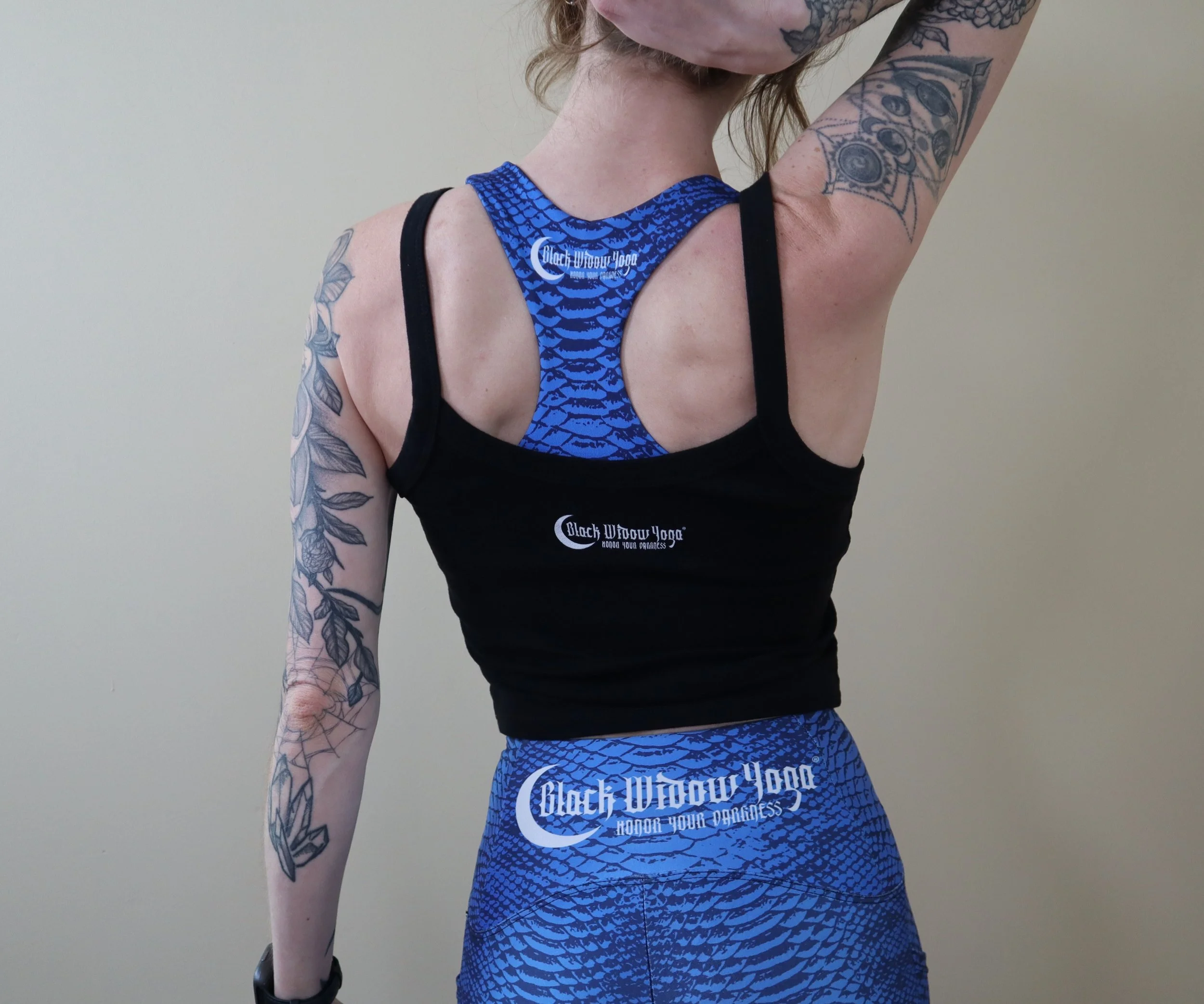 Empathy Short Tank Top - White Print — Black Widow Yoga